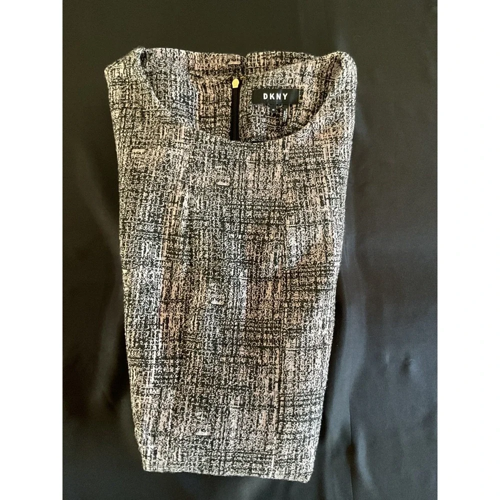 DKNY Women's Dress Size 14 Black White Geometric Short Sleeve Knee Length - Picture 13 of 15